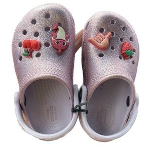 Little Girl Pink Glitter Crocs with 4 Charms